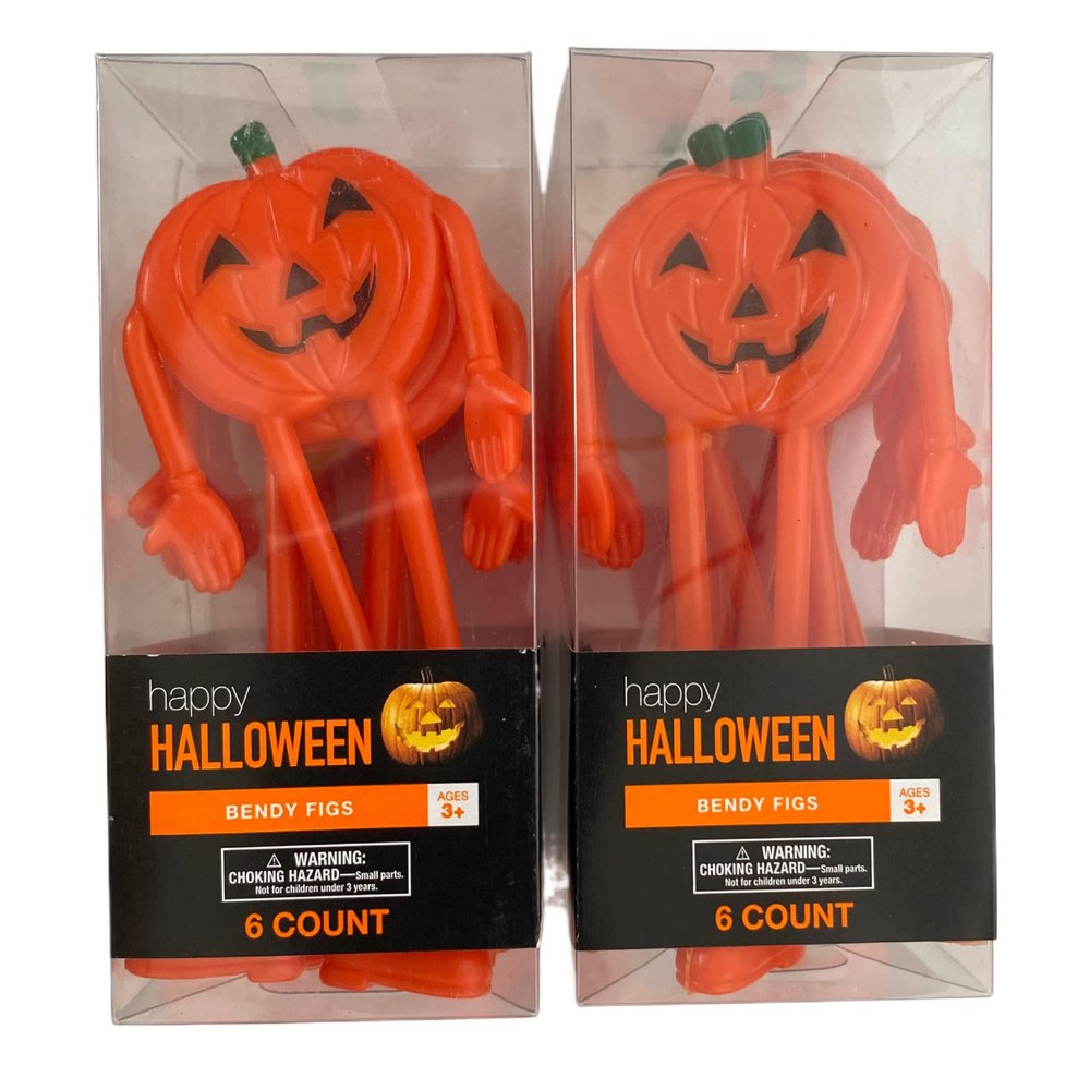 Bendy Figs Halloween Pumpkin Decorations, 6 Count, Ages 3+