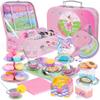 Tea Party Set for Toddles 3-5,53PCS Musical Kids Tea Set for Little Girls with Dessert,Cookies,Doughnut,Cake,Cake Stand,Tablecloth & Carrying Case,Kitchen Pretend Play Toys for Girls Boys Age 3-6 view 1