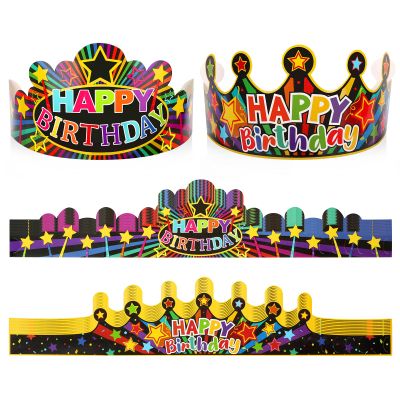 Atiloy 30 Pieces Birthday Crowns for Classroom Adjustable Cute Happy Birthday Hats Colorful Paper Party Crown for Kids