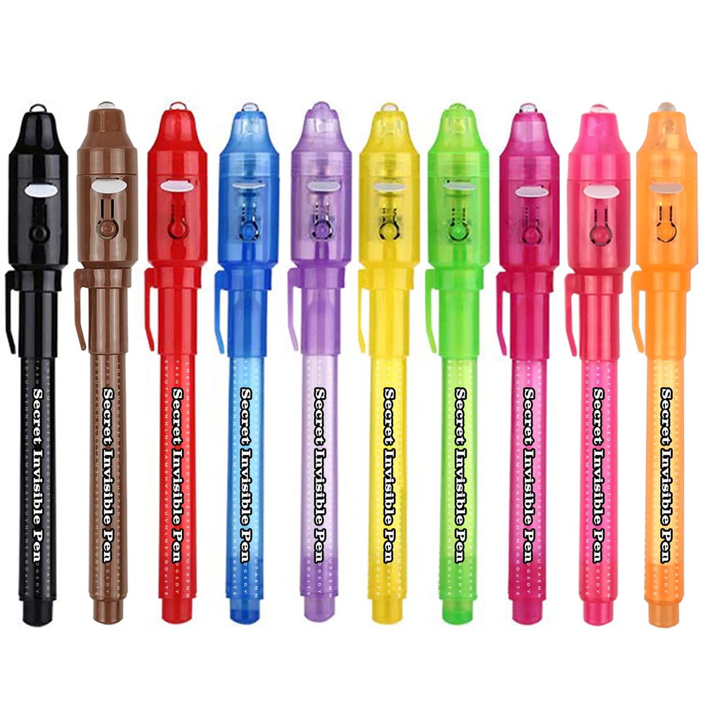 SCStyle Invisible Ink Pen 10Pcs with UV Light Magic Marker for Secret Messages, Writing Information for Birthdays, Easter, Halloween, Christmas Gifts for Students