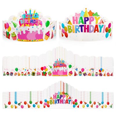 Atiloy 30 Pieces Birthday Crowns for Classroom Adjustable Cute Happy Birthday Hats Colorful Paper Party Crown for Kids DIY