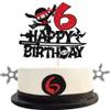 1 PCS Ninja Happy 6th Birthday Cake Topper - Black Glitter Six Years Old Cake Pick - Martial Arts Kung Fu Warriors Decoration for Ninja Theme Sixth Party Supplies view 1