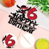 1 PCS Ninja Happy 6th Birthday Cake Topper - Black Glitter Six Years Old Cake Pick - Martial Arts Kung Fu Warriors Decoration for Ninja Theme Sixth Party Supplies view 3