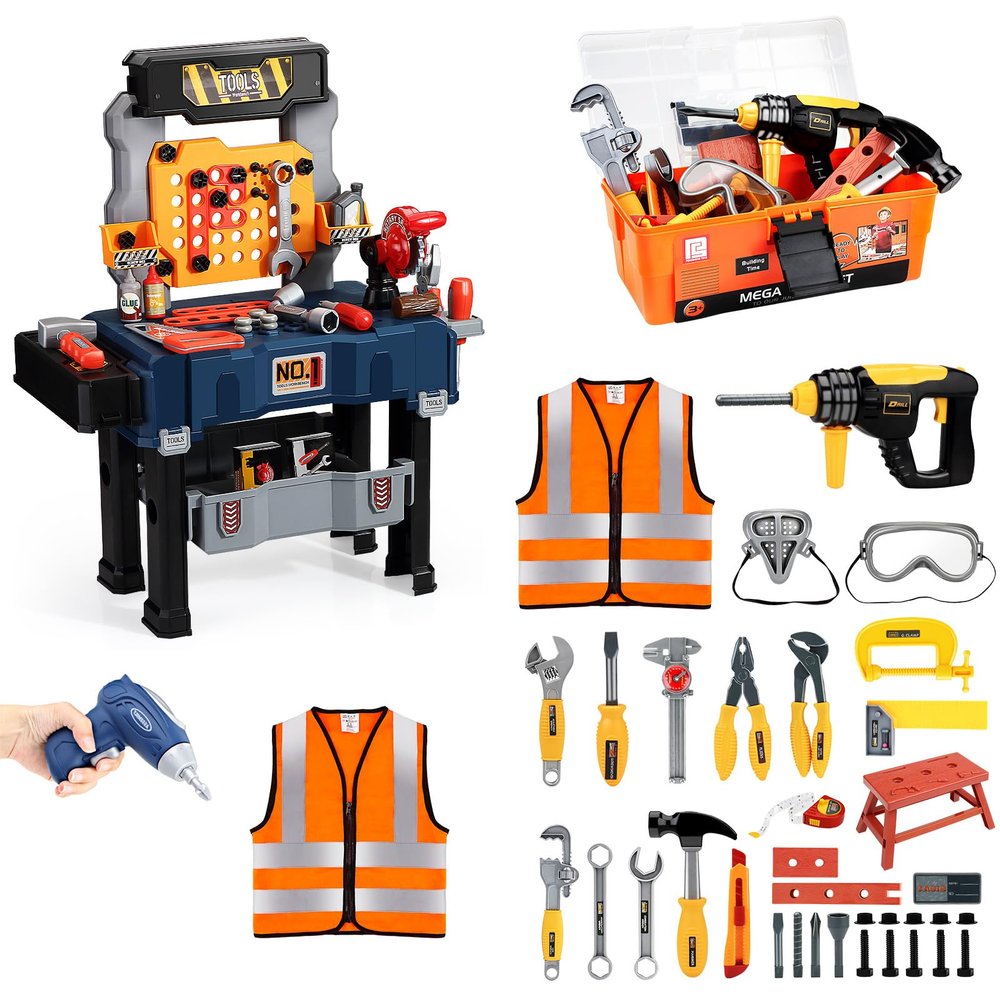 Deejoy Tool Set with Electronic Toy Drill and Clothes