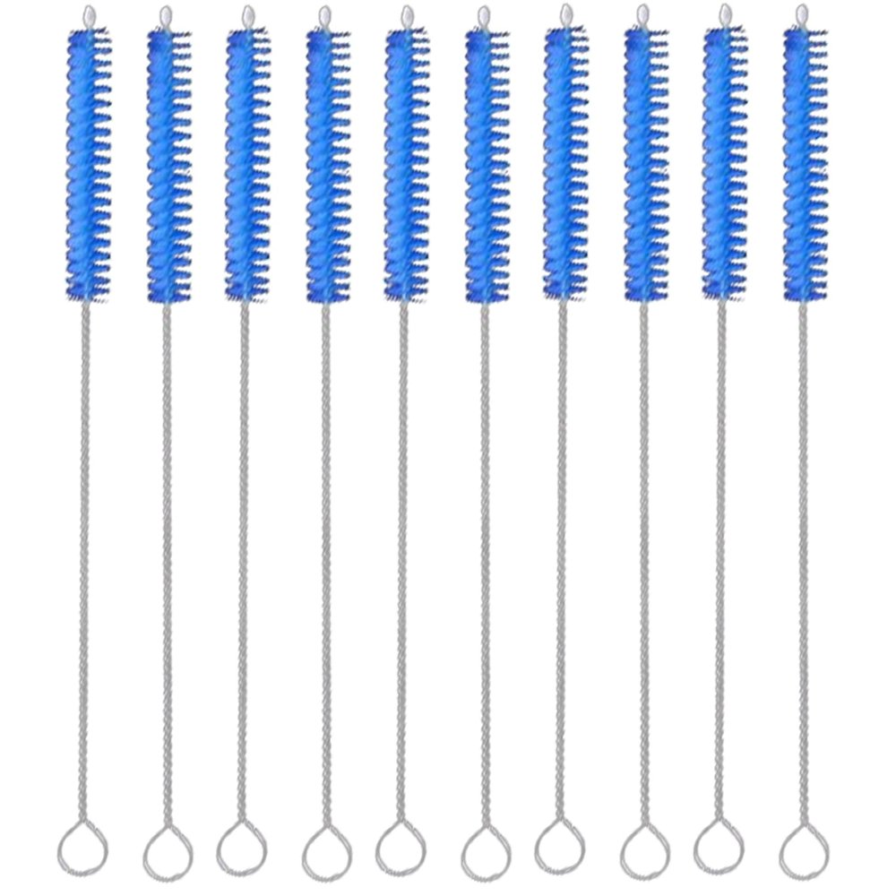 10 Pcs Drinking Straw Cleaning Brush Long Nylon Pipe Cleaner Brush for Glass Metal Straw Pot Spout Sippy Cup Bottle Tube Blue