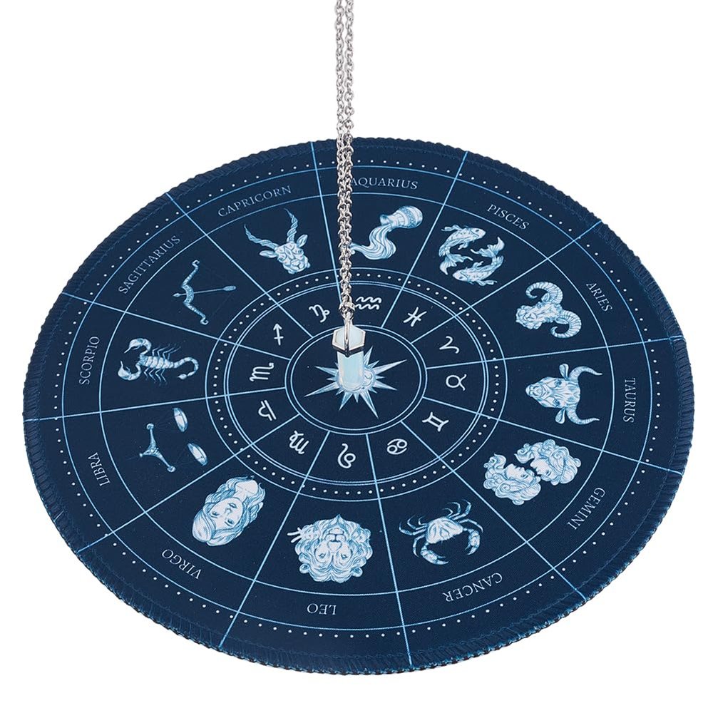 CRASPIRE Constellations Pendulum Mat with 1Pc Natural Opal Crystal Dowsing Necklace Pendant for Dowsing Divination Altar Tarot Card Rubber Pad Board Metaphysical Ceremony Pendulum Supplies