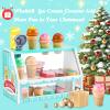 WHOHOLL Wooden Ice Cream Counter Playset for Toddler Girl Toys, Play Store Pretend Toy Food Play Kitchen Accessories with Fake Money & Coin, Christmas Birthday Gifts for 3+ Year Old Kids (Green) view 2