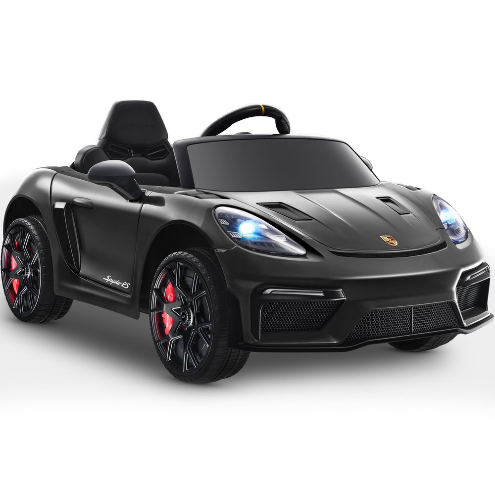 First Ride On Licensed Porsche 718 12V Electric Car for Kids, Ride on Toys for Toddler, Child Ride on Car w/Parent Remote, Led Lights, Openable Doors, MP3 Player, Smooth Start, 3 Speeds (Black)