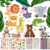 270 Pcs Wooden Animal Crafts for Kids - With 27 Blocks, 202 Rhinestones, 12 Color Pens, 2 Stickers, 27 Ropes - DIY Crafts and Birthday Party Gifts view 1