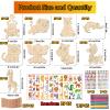 270 Pcs Wooden Animal Crafts for Kids - With 27 Blocks, 202 Rhinestones, 12 Color Pens, 2 Stickers, 27 Ropes - DIY Crafts and Birthday Party Gifts view 2