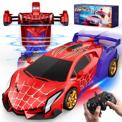Spider Transform RC Cars Toys with Eye & Underbody Lights, 2.4GHz Remote Control Car One-Button Deformation, Fast 360Rotation Robot Toys Birthday Gifts for 3 4 5 6 7 8 9 10 Year Old Boys Age 4-7 8-12