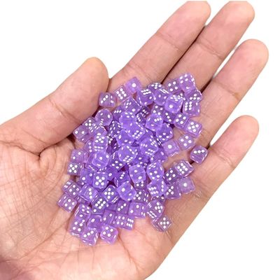 100PCS Mini Small Transparent Purple dice Assorted 1/5" 5mm D6 Mini Dice Game Dot Square Dice Set