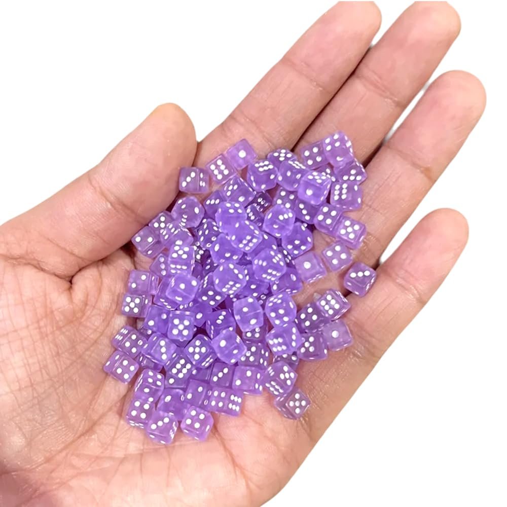 100PCS Mini Small Transparent Purple dice Assorted 1/5" 5mm D6 Mini Dice Game Dot Square Dice Set