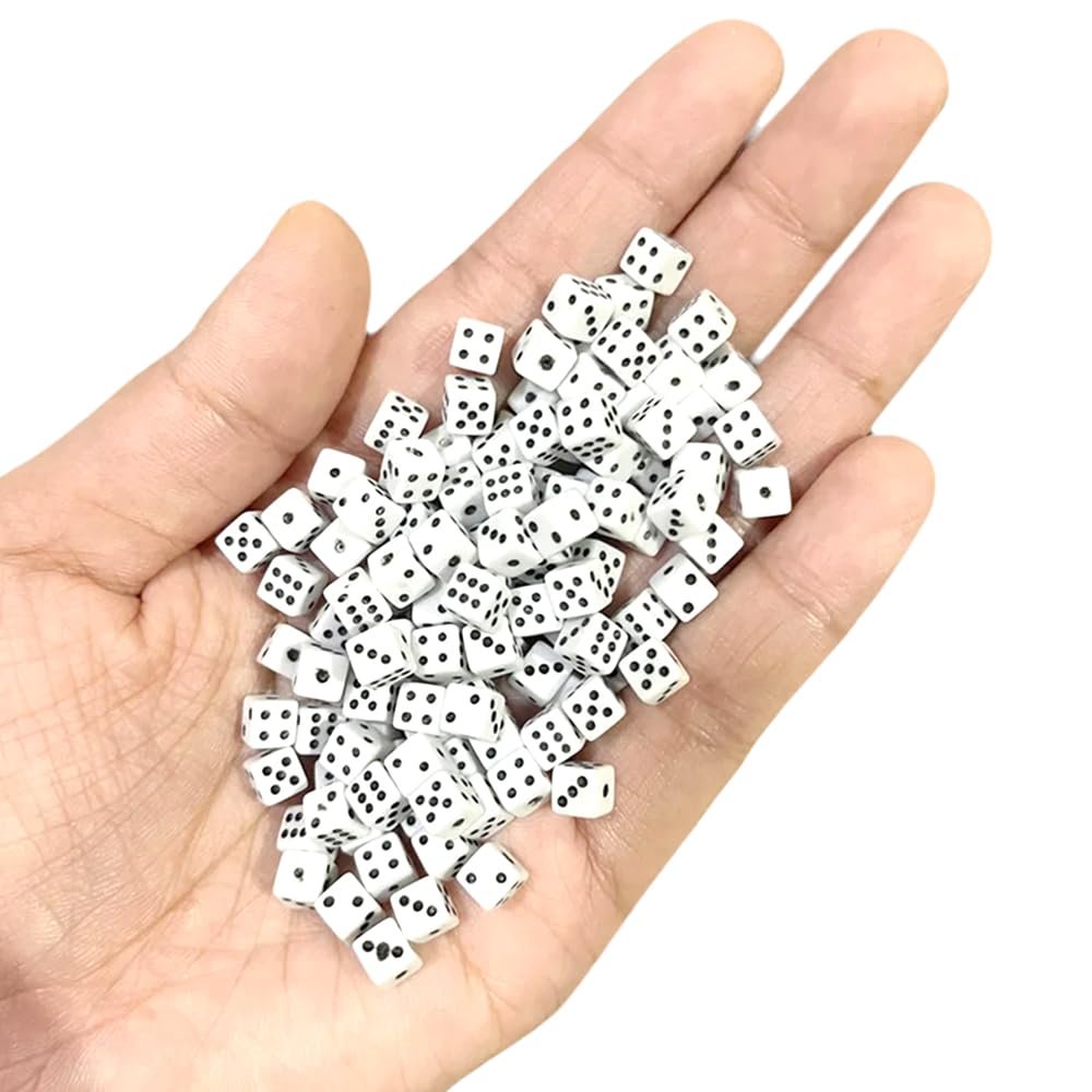 100 Pieces 5mm Mini Dice, 6 Sided for Board Games, Bulk D6 1/5" White Game Dot Square Set