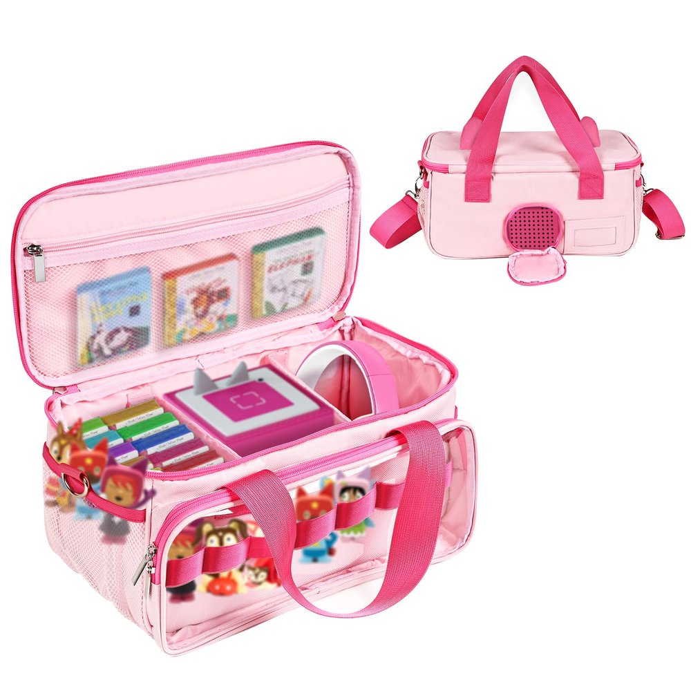 DSLIUPIU Carrying Case Compatible with Little Tikes Story Dream Machine Starter Set, Carrying Bag for Tonies Figures Characters,Portable Travel Storage Bag with Shoulder Strap and Handle(Pink)