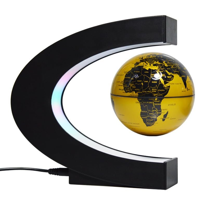 C-Shaped Magnetic Levitation Globe, 3 Inches, Valentine's Day Gift, Home Decor (Golden)