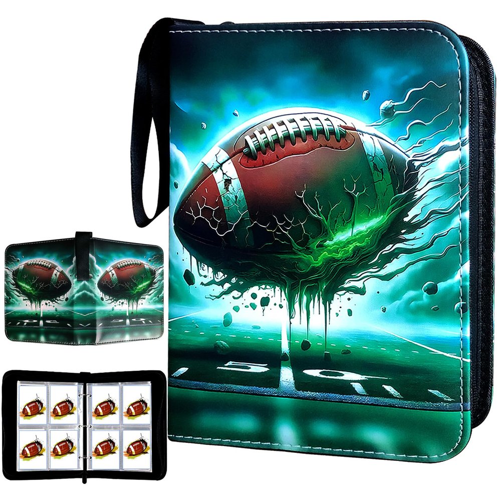 Football Card Binder, Trading Card Binder 4 Pocket with 50 Removable Sleeves Fits 400 Sport Cards, 3 Ring Card Holder Binder with Zipper, Collector Storage Album