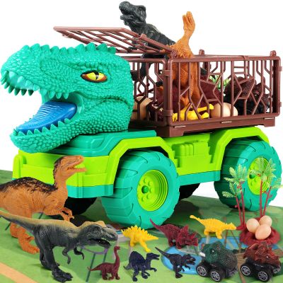 JoyBuilders 18 in 1 Dinosaur Toys for Kids 3-5, Dinosaur Truck Toys for Kids with 2 Pull Back Cars, 8 Dino Figures, Birthday Party Favors&Christmas Presents for Boys and Girls