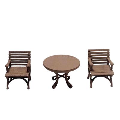 1: 64 Furniture Miniature Resin Table and Chair Kit Accessory Waterproof Multifunctional, Brown