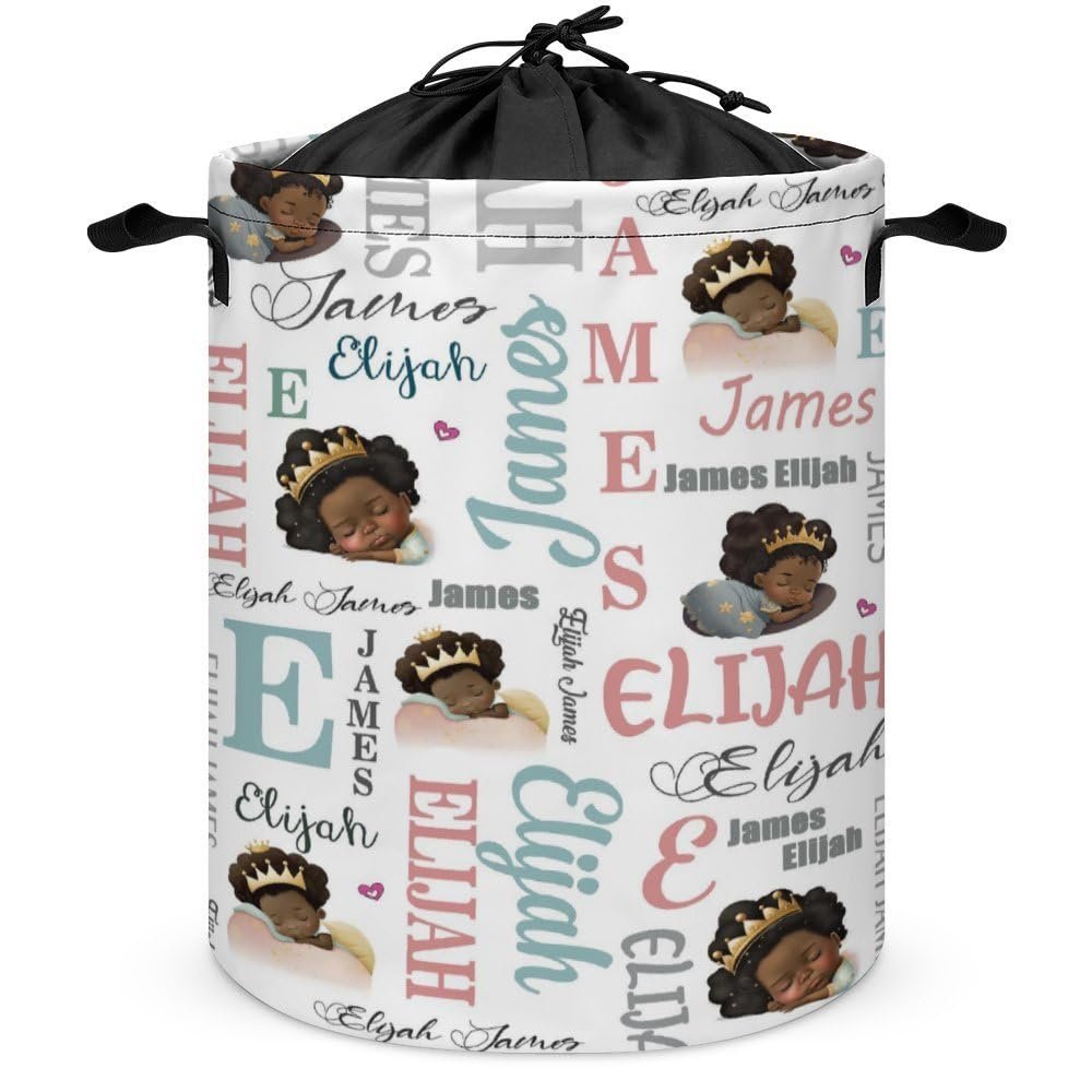 Princess Personalized Baby Laundry Basket Custom Name African American Nursery Hamper Collapsible Kids Laundry Hamper with Handles Black Girl Organizer for Clothes Storage Baby Gift Baskets