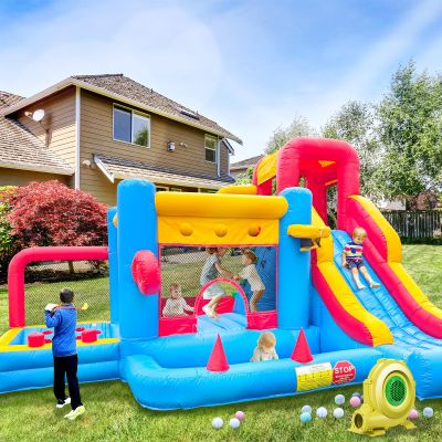 16FT Commercial Grade Bounce House,100% PVC Bounce House for Kids 5-12, 8In1 Large Golf Bounce House with Slide/Golf Area/Ball Pit/Climbing Wall/ 1100w Blower, Outdoor Birthday Party 16x16x10FT