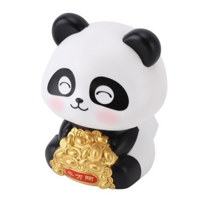 Masyrt Solar Nodding Panda Figurine Ornament for Car Dashboard, Solar Powered Animal Statue for Luck and Fortune (Smiling Eyes)