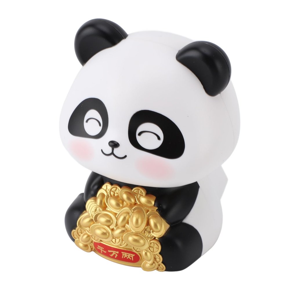Masyrt Solar Nodding Panda Figurine Ornament for Car Dashboard, Solar Powered Animal Statue for Luck and Fortune (Smiling Eyes)