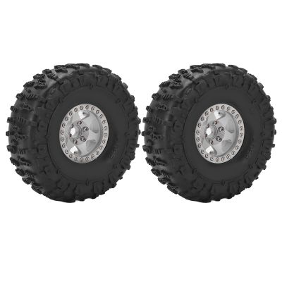 2Pcs RC Crawler Tires, 1.9in Metal Wheel Rims Rubber Tires Set for Axial SCX10 1/10 RC Crawler Car (Silver