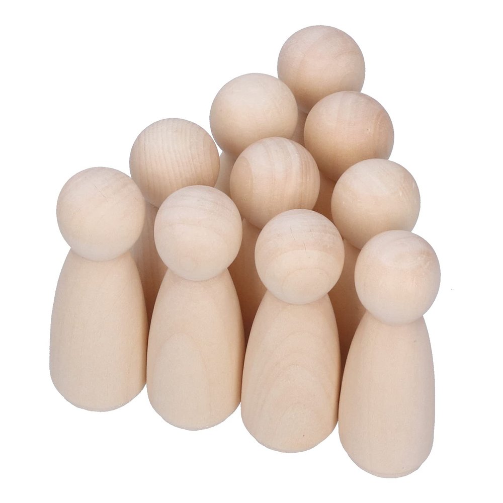 10Pcs Doll Craft Wooden Peg Dolls Kit, Unfinished Wooden Doll Bodies for Craft Projects, Kids Toys with Smooth Finish, Ideal for Graffiti Painting (Female Puppet)