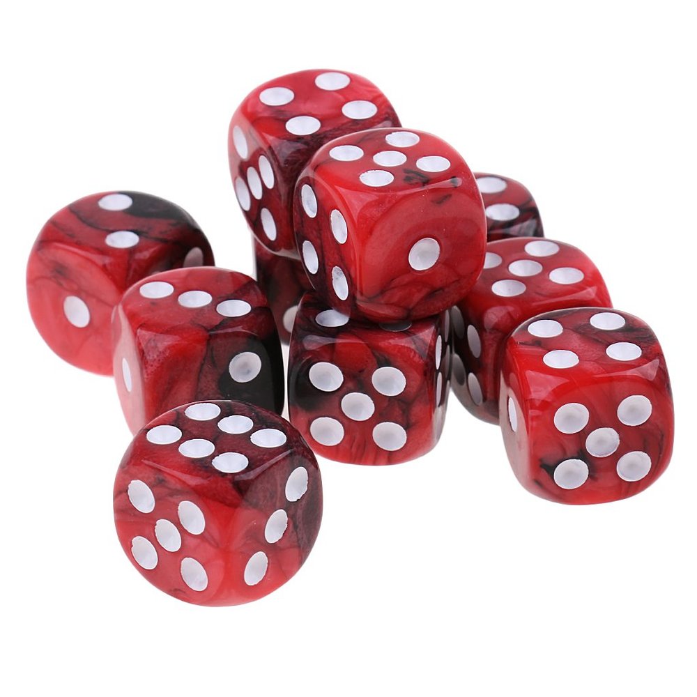 10x Six Sided D6 Dice Dotted for and Dragons Props, Red Black, 16mm