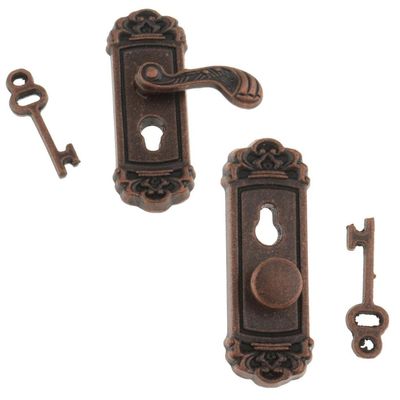 2pcs 1/12 Dollhouse Miniature Vintage Door Lock Handle with Key Decoration