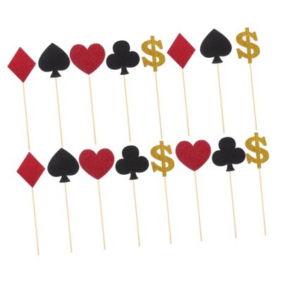 WOONEKY Vegas Themed Poker Cake Topper 27pcs Paper Cake Picks Birthday Cake Decorations Poker Theme