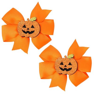 Halloween Hair Bow Clip Orange Pumpkin Halloween Hair Bow Hairs Accessories Bat Hairpin for Women Youth 2 Pack ZFJ37