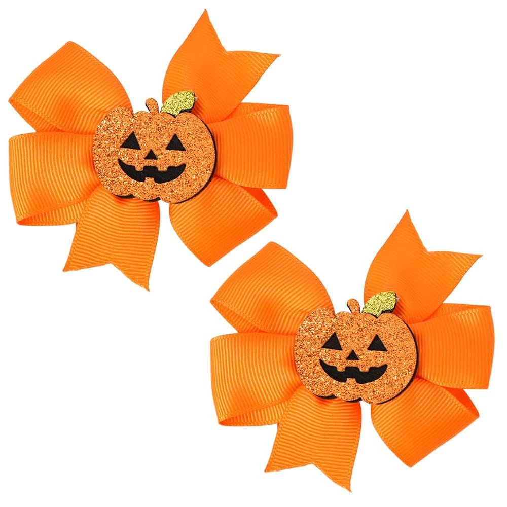 Halloween Hair Bow Clip Orange Pumpkin Halloween Hair Bow Hairs Accessories Bat Hairpin for Women Youth 2 Pack ZFJ37