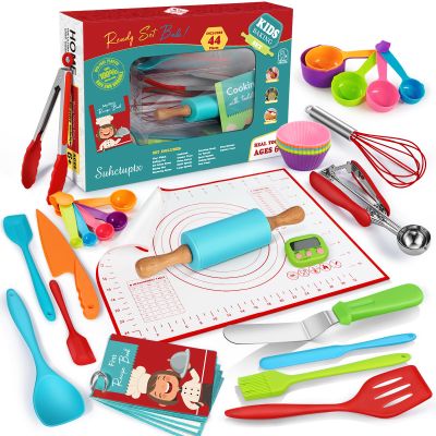 44Pcs Kids Cooking & Baking Set for Real Cooking, Kids Safe Knife & Cooking Tools Utensils with Cookbooks, Toddler Safe Montessori Kitchen Tools Birthday for Girls Boys Ages 6+