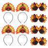 8pcs Thanksgiving Turkey Headbands Sunglasses Set, 4pcs Thanksgiving Turkey Headband & 4pcs Turkey Eyeglasses Turkey Costume Glasses for Thanksgiving Family Party Stuff Favors Supplies Accessories