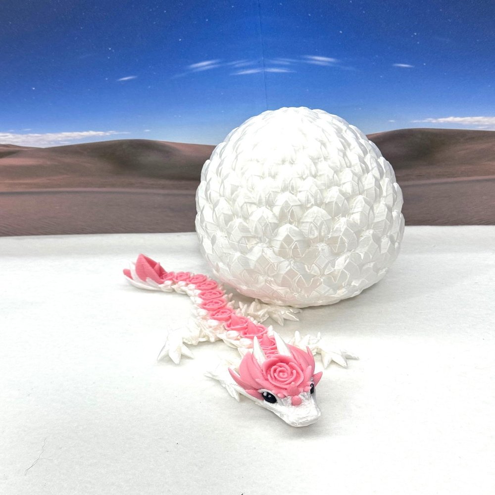 3D Printed Baby Dragon with Dragon Egg, Articulated Clover Crystal Easter Gemstone Orchid Rose Sushi Woodland Dragon White and Blue Dragon, Fidget Toy for Autism ADHD BD007WP (Rose Dragon)