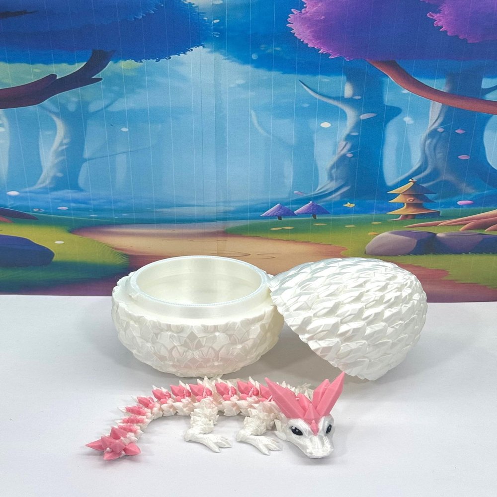 3D Printed Baby Dragon with Dragon Egg, Articulated Clover Crystal Easter Gemstone Orchid Rose Sushi Woodland Dragon White and Blue Dragon, Fidget Toy for Autism ADHD BD007WP (Crystal Dragon)