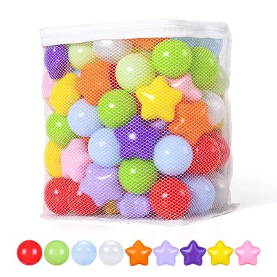 Realhaha Ball Pit Balls 100 PCS, Star Shapes for Babies Kids Playpen Plastic Balls for Babies Ball Pool Puppy Playballs, Bright Rainbow Colors
