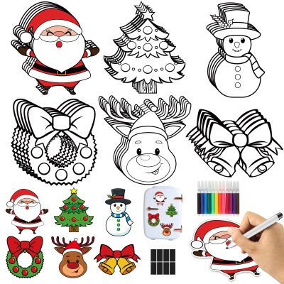 30 Sets Christmas Reindeer Arts Crafts Coloring Magnets Kits for Fridge Kids Color Your Own Tree Wreath Santa Bell DIY Magnetic Xmas Crafts for Holiday Party Decorations Classroom Home Activities Game
