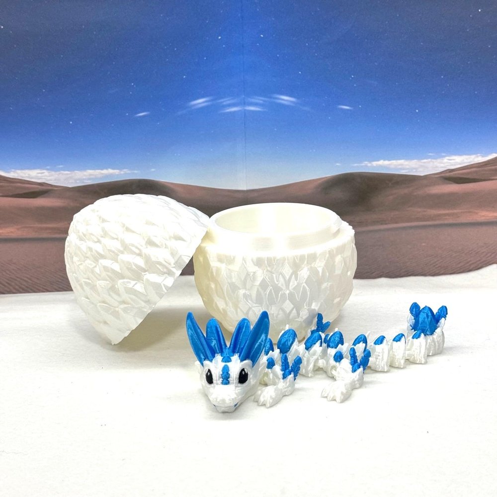 3D Printed Baby Dragon with Dragon Egg, Articulated Crystal, Clover, Easter, Gemstone, Orchid, Rose, Sushi Woodland Baby Dragon, Fidget Toy Dragon, Executive Desk Toy BD007WB (Easter Baby Dragon)