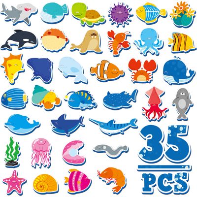 35 PCS Marine Animal Refrigerator Magnets, Adorable Magnetic Sea Animals Underwater Creatures -Thick Foam EVA Refrigerator Magnets Cute Educational Learning Toys for Kids 3+
