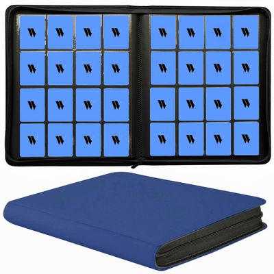 16 Pocket Card Binder, 1000+ Premium Zip Trading Card Binder, Double Sided Pocket Card Binder Album, Ringless Card Folder for MTG, TCG, Sports Card (Blue, 16Pockets)