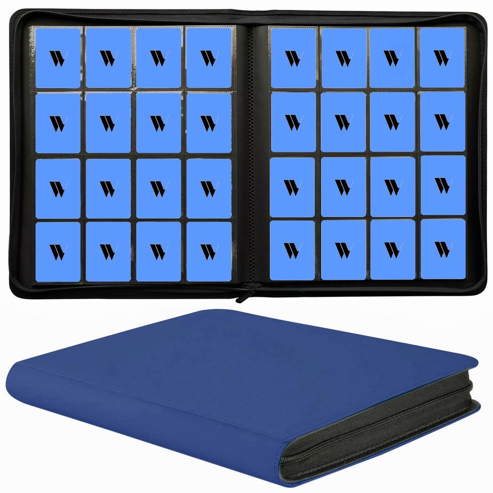16 Pocket Card Binder, 1000+ Premium Zip Trading Card Binder, Double Sided Pocket Card Binder Album, Ringless Card Folder for MTG, TCG, Sports Card (Blue, 16Pockets)