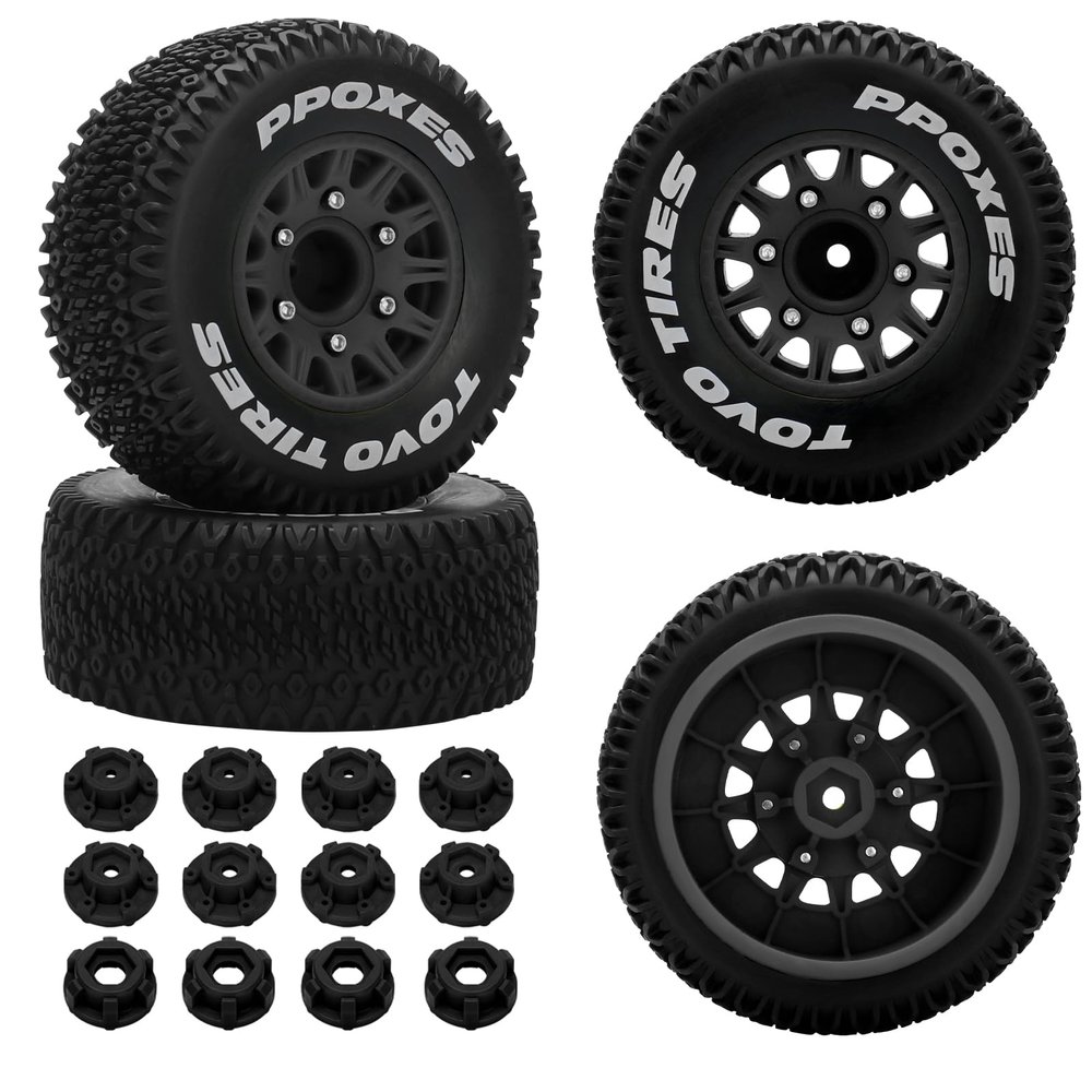 12mm/14mm/17mm Hex RC Wheels and Tires RC Truck Tires 1/10 Scale Tyres Detachable Replacement RC Car Tires for Arrma Senton Tires Slash Tires Fury Axial Redcat Rc4wd Hex (Black)