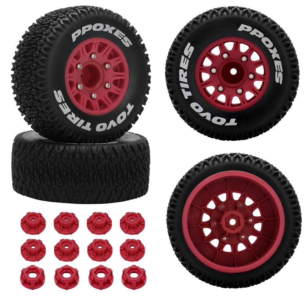 12mm/14mm/17mm Hex RC Wheels and Tires RC Truck Tires 1/10 Scale Tyres Detachable Replacement RC Car Tires for Arrma Senton Tires Slash Tires Axial Redcat Rc4wd Hex Fury (Red)