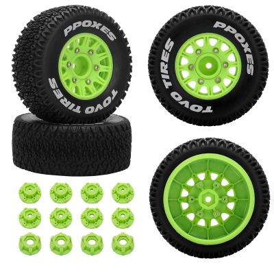 12mm/14mm/17mm Hex RC Wheels and Tires RC Truck Tires 1/10 Scale Tyres Detachable Replacement RC Car Tires for Arrma Senton Tires Slash Tires Axial Fury Redcat Rc4wd Hex (Green)