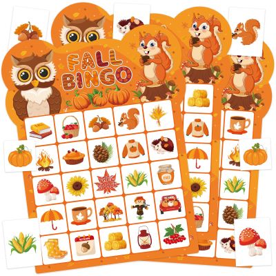 Leezead Fall Bingo Game Cards for Adults, 24 Players Autumn Thanksgiving Bingo Cards Fall Party Game for School Classroom Family Activities Autumn Thanksgiving Party Favors