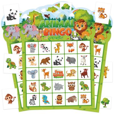 Leezead Animal Bingo Game for Toddler Adults, 24 Players Jungle Safari Animal Bingo Game Cards Birthday Party Bingo Cards for School Classroom Family Activities