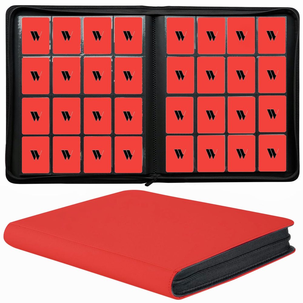 16 Pocket Card Binder, 1000+ Premium Zip Trading Card Binder, Double Sided Pocket Card Binder Album, Ringless Card Folder for MTG, TCG, Sports Card (Red, 16Pockets)